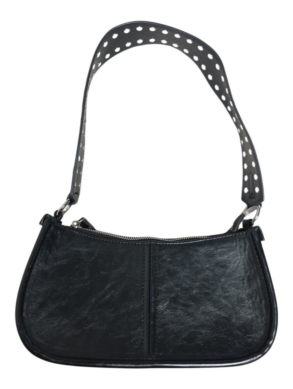 Classic Black Shoulder Bag with Studded Strap